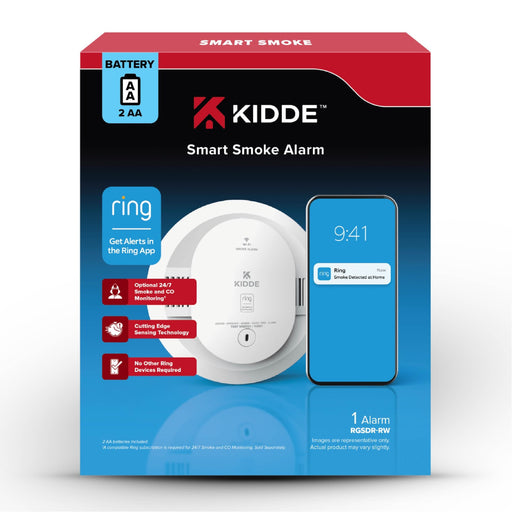 Kidde RGSDR-RW Smart Smoke Alarm With Ring App Alerts [2] AA Battery Backup (21033911)