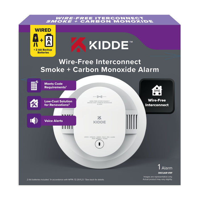 Kidde 30CUAR-VRF Wire-Free Interconnect Smoke And Carbon Monoxide Alarm Hardwired With [2] AA Battery Backup (21033919)