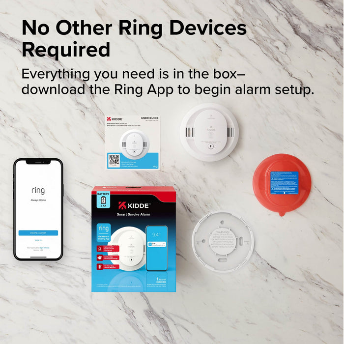 Kidde RGSDR-RW Smart Smoke Alarm With Ring App Alerts [2] AA Battery Backup (21033911)
