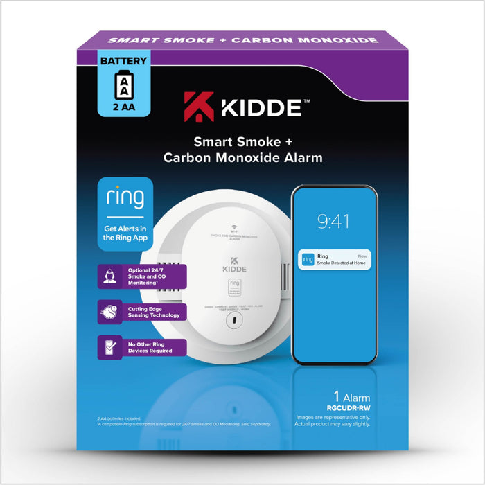 Kidde RGCUDR-RW Smart Combination Smoke And Carbon Monoxide Alarm With Ring App Alerts [2] AA Battery Backup (21033910)