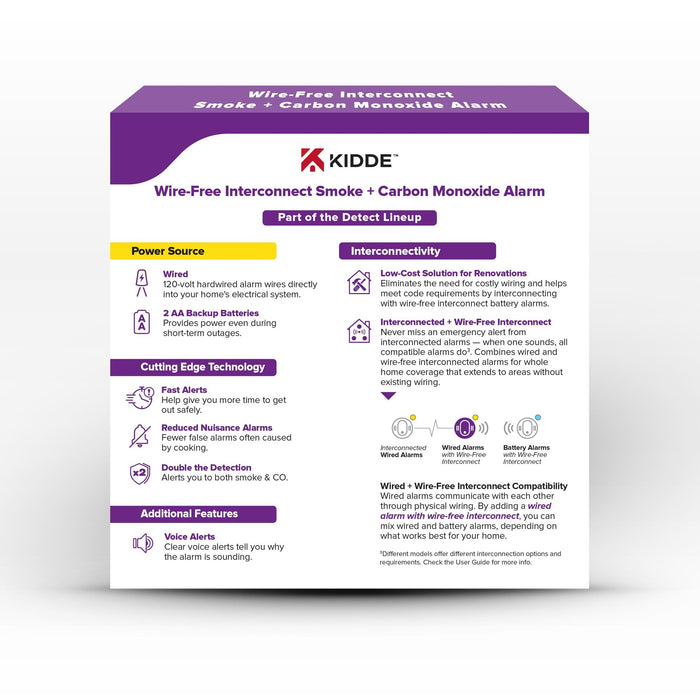 Kidde 30CUAR-VRF Wire-Free Interconnect Smoke And Carbon Monoxide Alarm Hardwired With [2] AA Battery Backup (21033919)