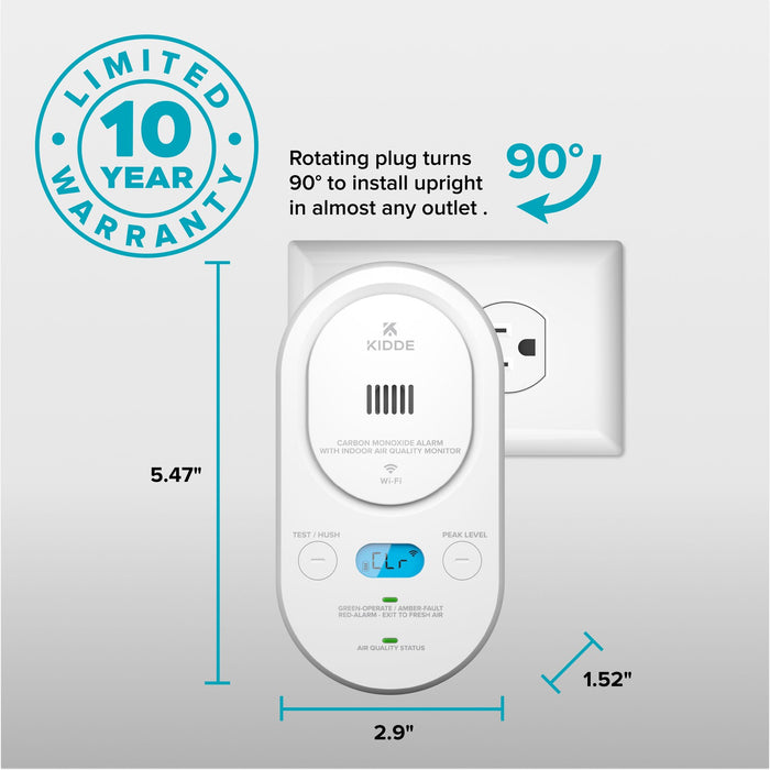 Kidde COPDLQW Smart Plug-In Carbon Monoxide Alarm With Indoor Air Quality Monitor With [2] AA Battery Backup (21033783)