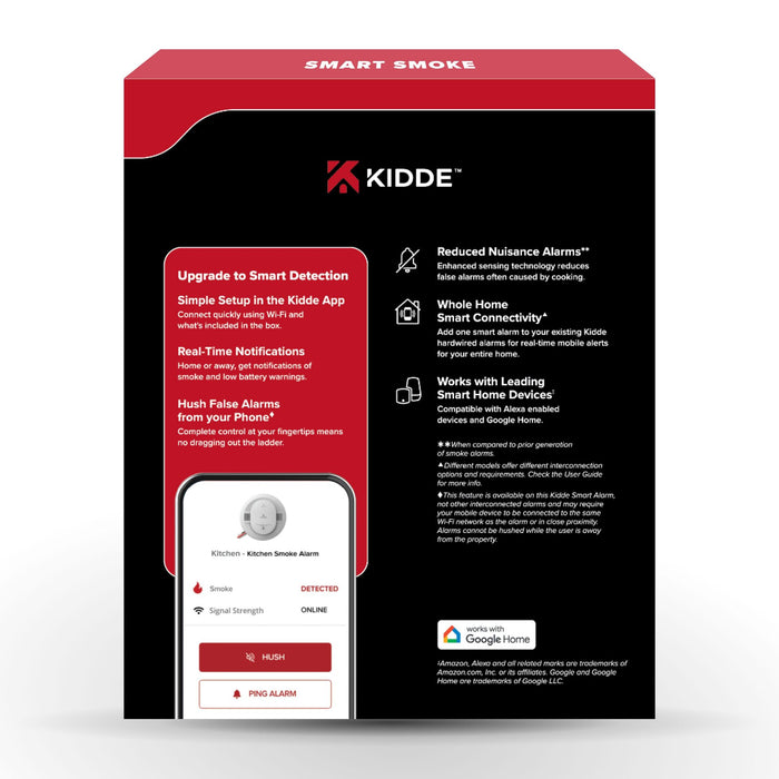 Kidde 20SAR-W Smart Wi-Fi Smoke Alarm Hardwired With [2] AA Backup Battery And Voice Alerts (21033278)