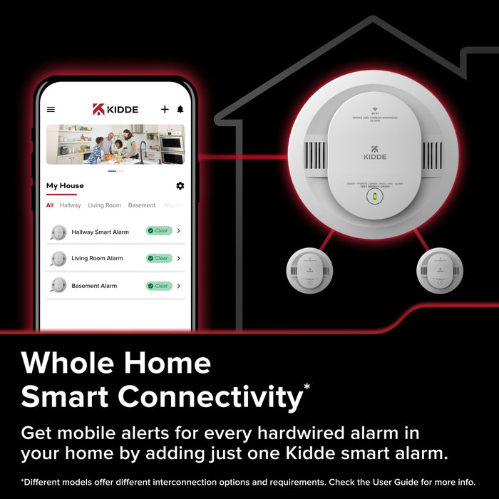 Kidde 20SAR-W Smart Wi-Fi Smoke Alarm Hardwired With [2] AA Backup Battery And Voice Alerts (21033278)