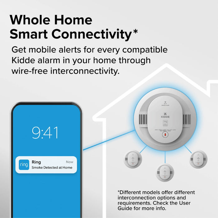 Kidde RGSDR-RW Smart Smoke Alarm With Ring App Alerts [2] AA Battery Backup (21033911)