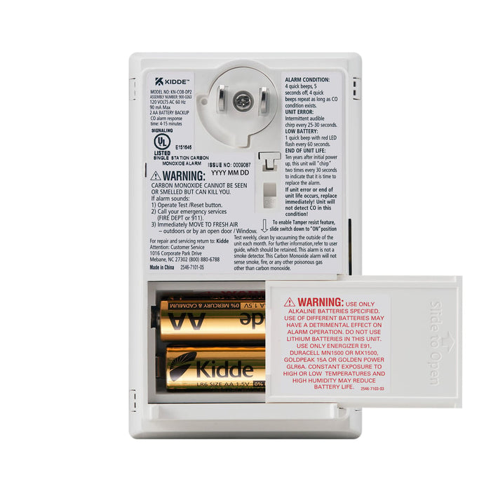 Kidde KN-COB-DP2 AC/DC Carbon Monoxide Alarm Plug-In With Battery Backup Theft-Deterrent