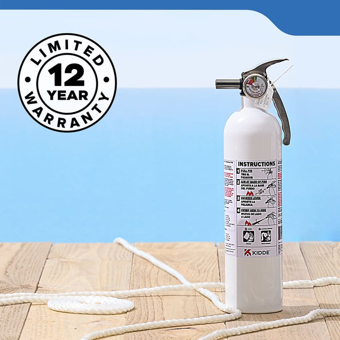 Kidde #MAR10 Mariner 10 Fire Extinguisher 10-B:C 2.9 Pound Nylon Strap Bracket White Disposable With Stainless Steel Handle/Lever (21030898)