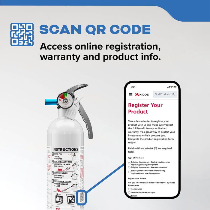 Kidde #MAR5 Mariner 5 Fire Extinguisher 5-B:C 2 Pound Nylon Strap Bracket White Disposable With Stainless Steel Handle/Lever (21030890)