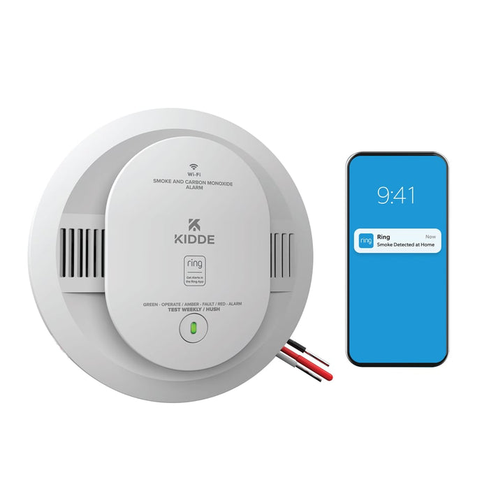 Kidde RGCUAR-RW Ring Smart Combination Smoke And Carbon Monoxide Alarm Hardwired With AA Backup Battery (21033275)