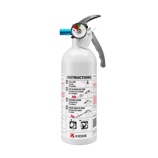 Kidde #MAR5 Mariner 5 Fire Extinguisher 5-B:C 2 Pound Nylon Strap Bracket White Disposable With Stainless Steel Handle/Lever (21030890)