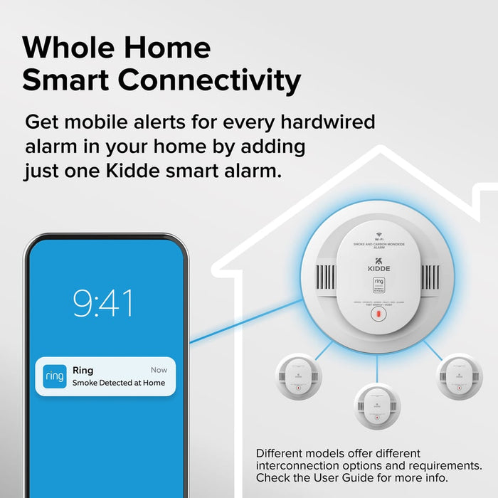 Kidde RGCUAR-RW Ring Smart Combination Smoke And Carbon Monoxide Alarm Hardwired With AA Backup Battery (21033275)