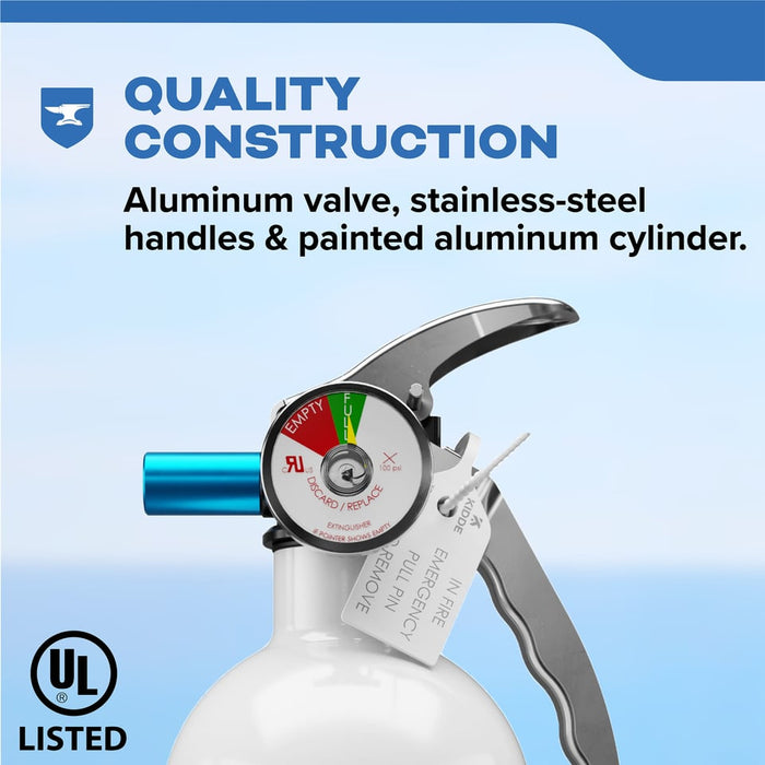 Kidde #MAR5 Mariner 5 Fire Extinguisher 5-B:C 2 Pound Nylon Strap Bracket White Disposable With Stainless Steel Handle/Lever (21030890)