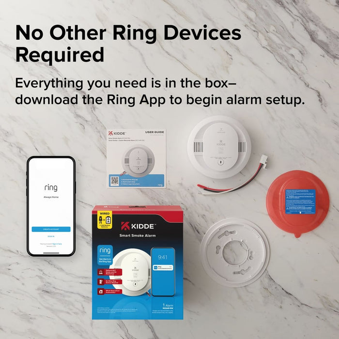Kidde RGSAR-RW Ring Smart Smoke Alarm Hardwired With AA Backup Battery And Voice Alerts (21033276)