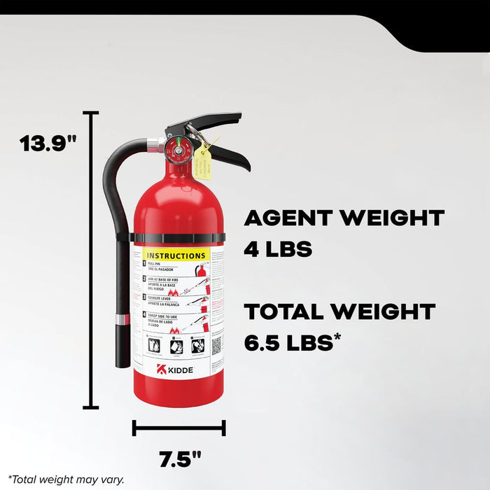 Kidde PRO-4MP-1 Pro 210 Fire Extinguisher 2-A:10-B:C 4 Pound With Wall Hook Rechargeable (21033044)