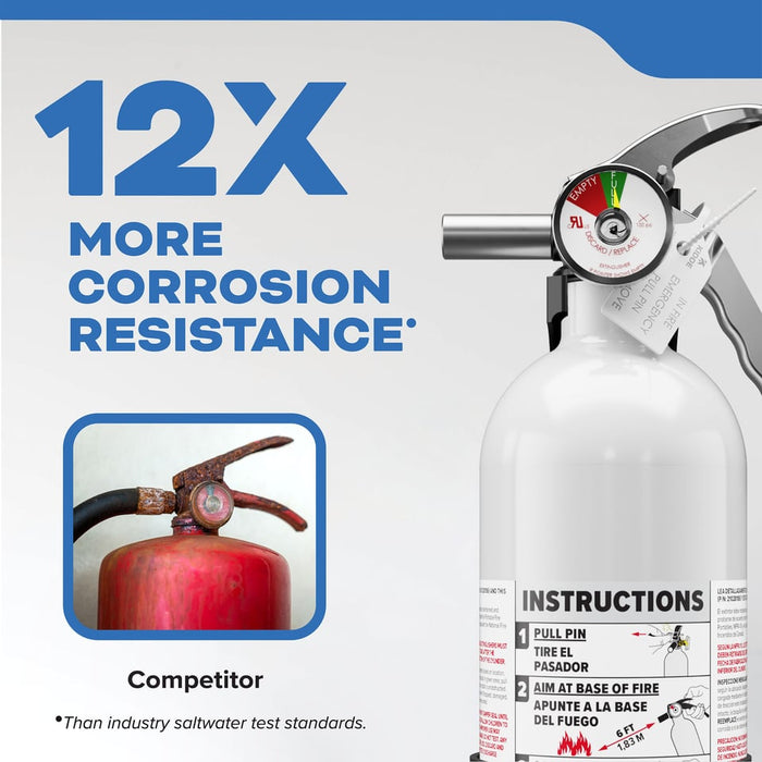 Kidde #MAR10 Mariner 10 Fire Extinguisher 10-B:C 2.9 Pound Nylon Strap Bracket White Disposable With Stainless Steel Handle/Lever (21030898)