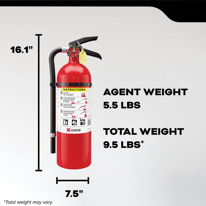 Kidde PRO-5MP-1 Pro 340 Fire Extinguisher 3-A:40-B:C 5.5 Pound With Metal Strap Bracket Rechargeable (21032143)