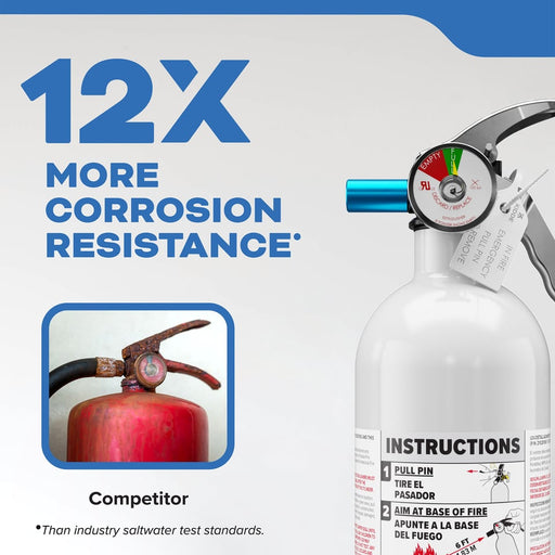 Kidde #MAR5 Mariner 5 Fire Extinguisher 5-B:C 2 Pound Nylon Strap Bracket White Disposable With Stainless Steel Handle/Lever (21030890)