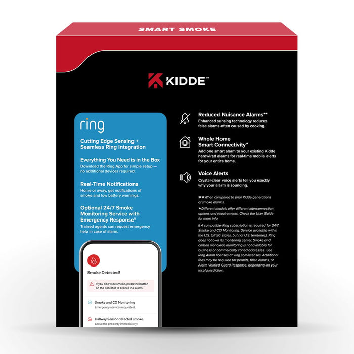 Kidde RGSAR-RW Ring Smart Smoke Alarm Hardwired With AA Backup Battery And Voice Alerts (21033276)