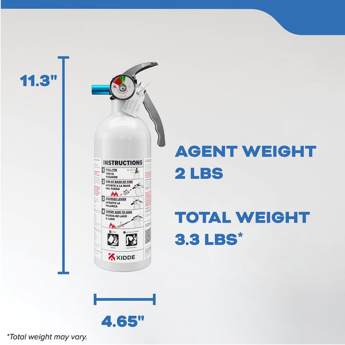 Kidde #MAR5 Mariner 5 Fire Extinguisher 5-B:C 2 Pound Nylon Strap Bracket White Disposable With Stainless Steel Handle/Lever (21030890)
