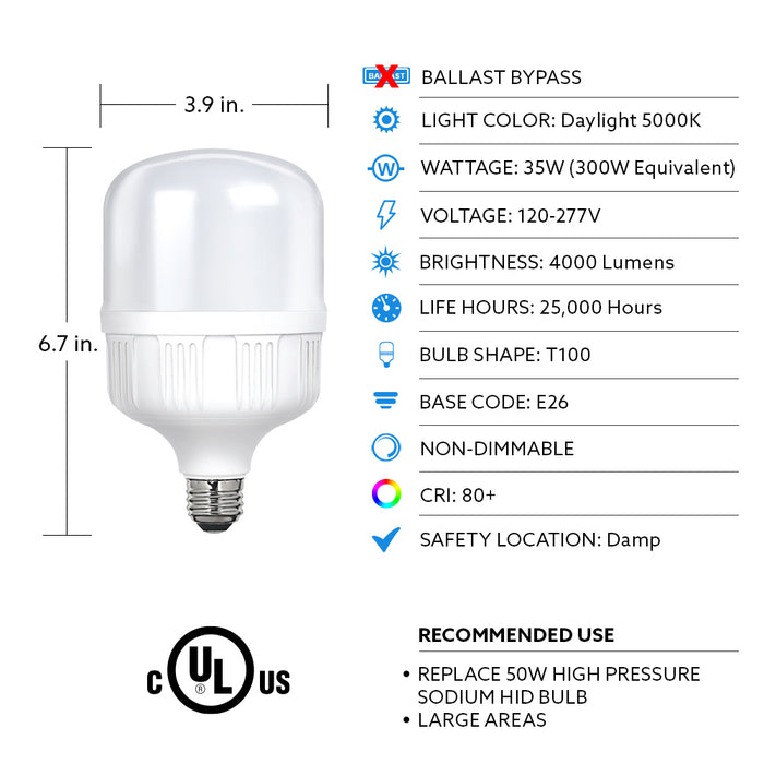 Feit Electric 35W E26 Base T100 Oversized High Lumen Daylight LED Bulb 5000K (T100/4000/5K/LEDHDRP)