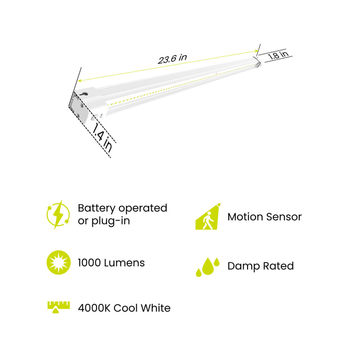 Feit Electric 2 Foot 25Wh Rechargeable Battery Motion Sensing Shop Light (SHOP2/840/25/MOT/BAT)