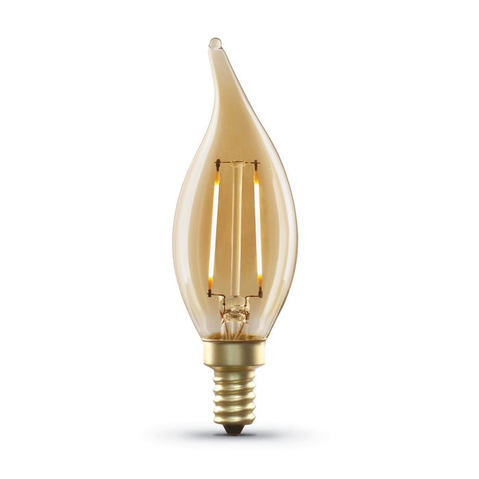 Feit Electric 3.5W [40W Equivalent] CA10 E12 Base Dimmable Straight Filament Amber Glass Vintage Edison LED Light Bulb Soft White (CFT/VG/LED)