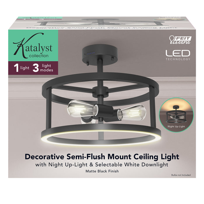 Feit Electric Katalyst Collection LED Semi Flush Decorative Ceiling Light Fixture Matte Black CCT Selectable 2700K/3000K/3500K/4000K/5000K (FM15/6WY/NL/BLK)