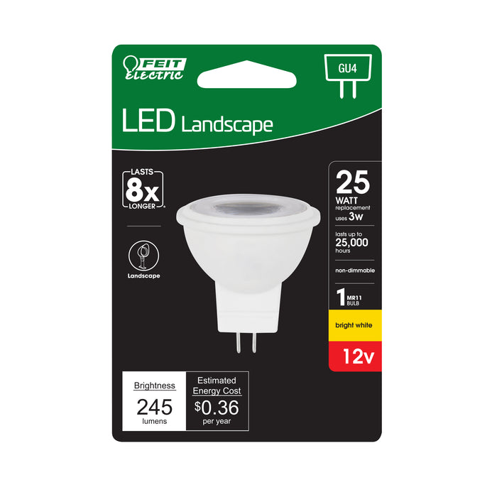 Feit Electric 3W [25W Equivalent] Bright White 3000K Gu4 Base MR11 Landscape LED Bulb (BPLVMR11/830CA/HDRP)