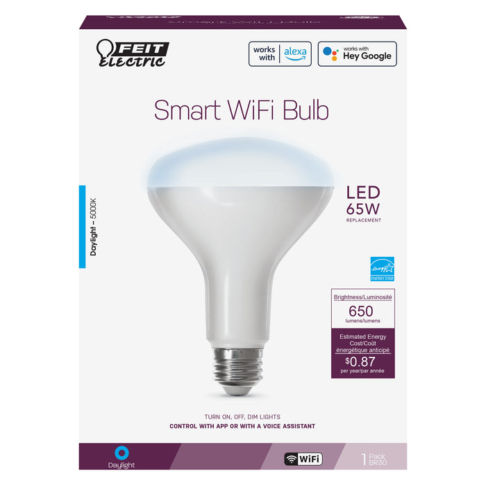 Feit Electric 7.2W [65W Equivalent] Daylight 5000K E26 Base BR30 Alexa Google Smart Wi-Fi Bulb (BR30/950CA/AG)