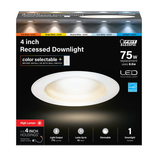 Feit Electric 4 Inch [75W Equivalent] CCT Selectable 2700K/3000K/3500K/4000K/5000K High Output LED Recessed Downlight (LEDR4HO/6WYCA)