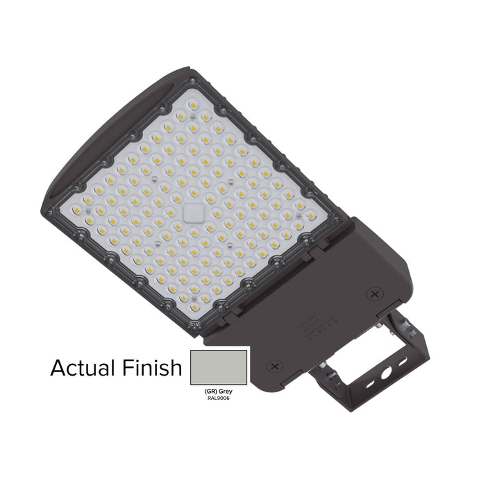 ESL Vision AL Series 150W Maximum CCT Adjustable 3000K/4000K/5000K Built In Receptacle/Shorting Cap 120-277V Photocell Yoke Mount T4 Right Lens Grey Finish (ESL-AL-75150W-13050-GRYM-T4R-PC)