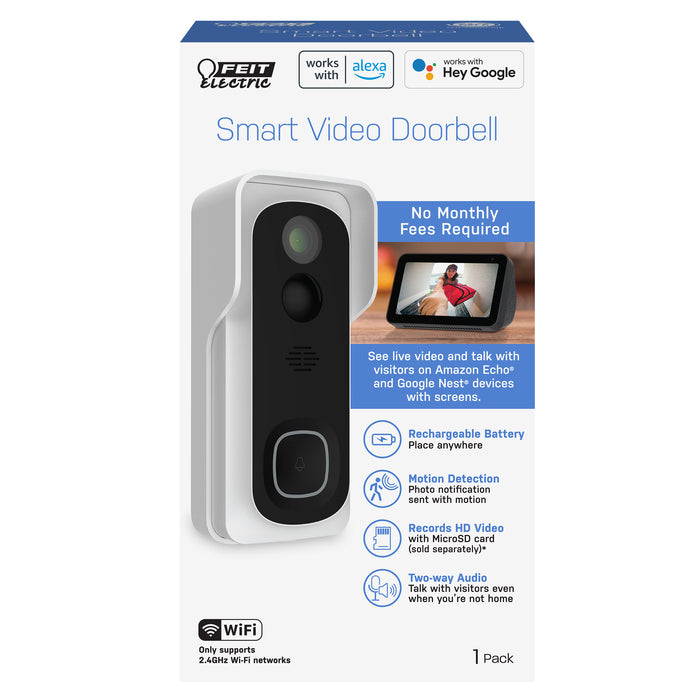 Feit Electric Wired Or Battery-Powered Smart Wi-Fi Video Doorbell Camera With Motion Detection And Two-Way Audio (CAM/DOOR/WIFI/BATG2)