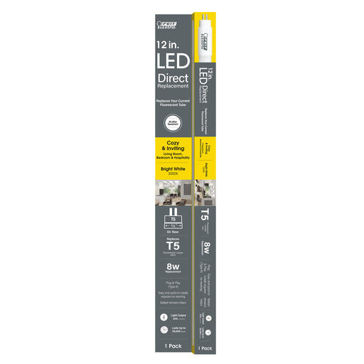 Feit Electric 12 Inch Bright White 3000K G5 Base T5 Replacement LED Linear Tube (T512/830/LED/6)