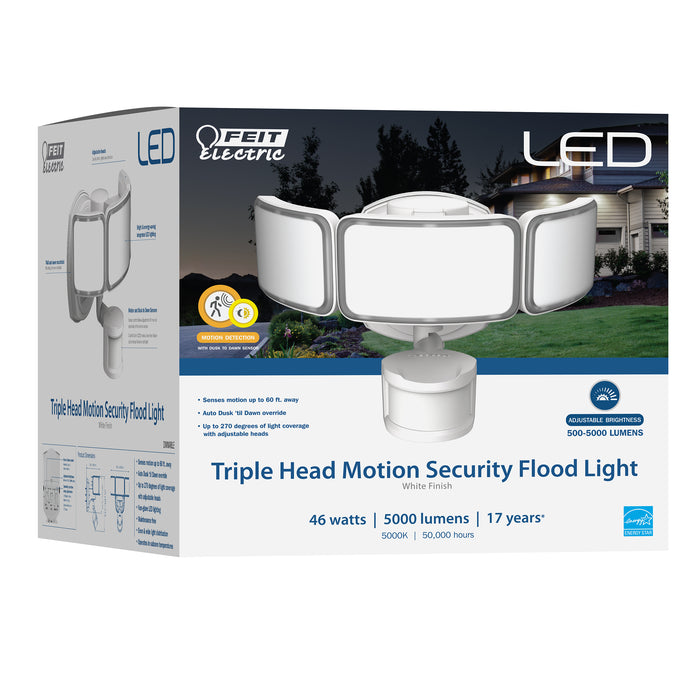 Feit Electric 10.5 Inch 46W Daylight 5000K Dimmable White LED Triple Head Motion Security Flood Light (S10.5TFL/850/MOT/WH)